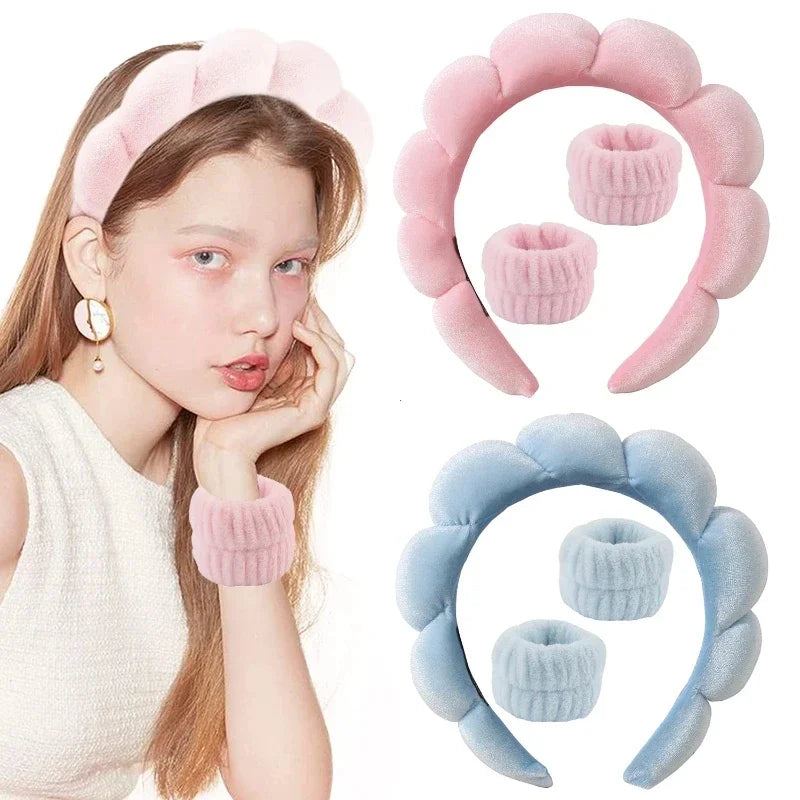 Lot de 1/2/3 Bandeaux de Lavage Élégants, Bracelets et Chouchous pour le Spa, le Lavage du Visage, le Maquillage, la Douche et les Soins de la Peau