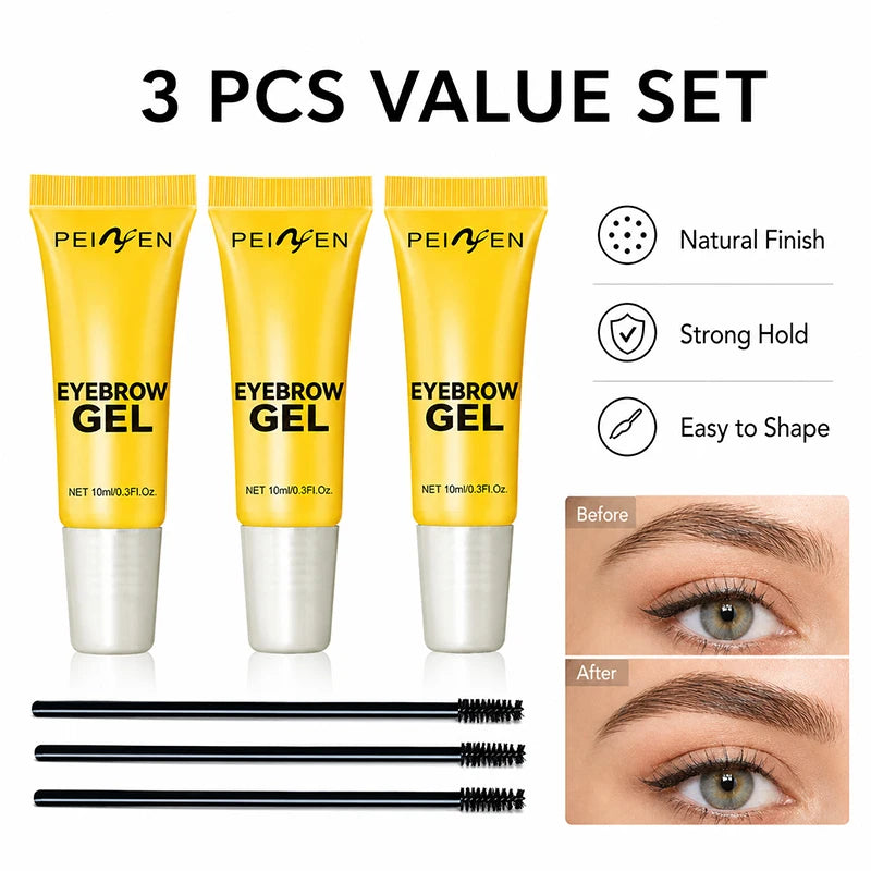 Gel Sourcils Transparent – Lot de 3, Gel Coiffant Imperméable Fixation Forte, Maquillage Naturel pour Sourcils Plus Volumineux, Lamination des Sourcils Sans Écaillage